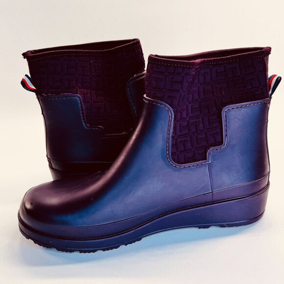 Tommy Hilfiger Women's Blayr Rain Boot Size 10 Burgundy Waterproof Pull On Ankle - Picture 7 of 11